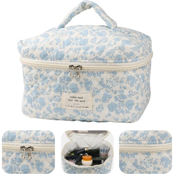 Women Cosmetic Bags Quilted Coquette Aesthetic Floral Toiletry Organizer 2 Pcs - Picture 4 of 5